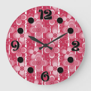 Rotes und weißes Blumenmuster Große Wanduhr