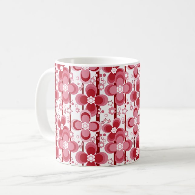 Rotes und weißes Blumenmuster Kaffeetasse (Vorderseite Links)