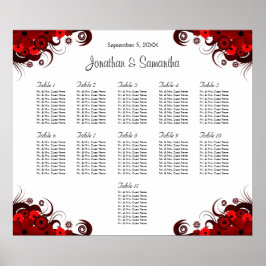 Rotes und weißes Blütenblatt 11 Hochzeitstische Poster