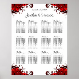 Rotes und weißes Blütenblatt 12 Hochzeitstische Poster