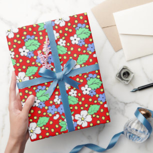 Rotes und weißes Blütenpapier Geschenkpapier