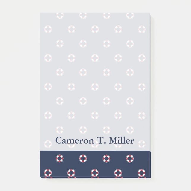 Rotes und weißes Bojen-Muster | addieren Ihren Post-it Klebezettel (Vorderseite)