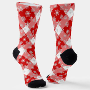 Rotes und Weißes Buffalo Kariert mit Schneeflocken Socken