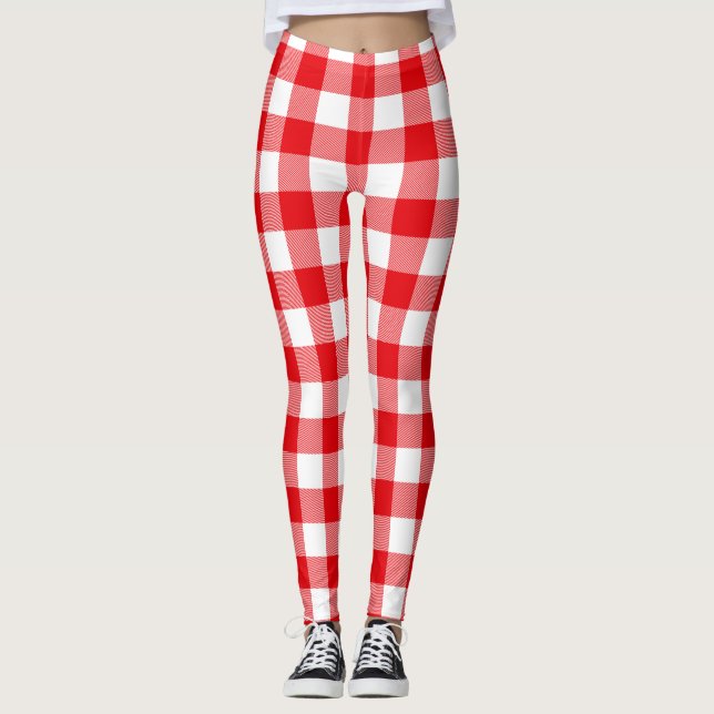 Rotes und weißes Büffel-Karo-Muster Leggings (Vorderseite)