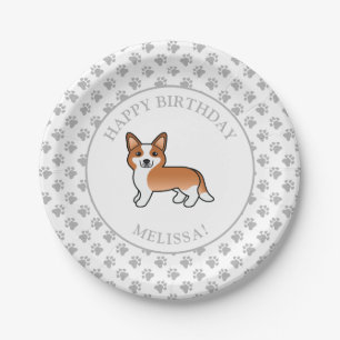Rotes und Weißes Cardigan Welsh Corgi Geburtstagsf Pappteller