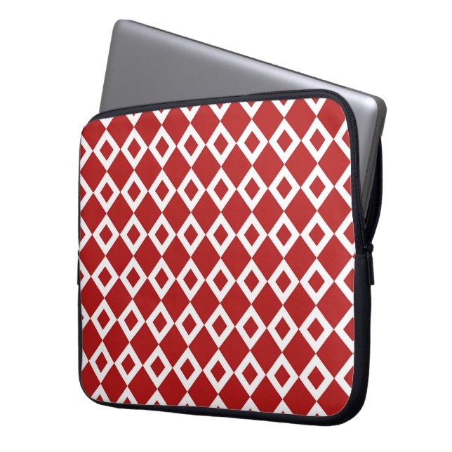 Rotes und weißes Diamantmuster Laptopschutzhülle (Vorderseite Links)