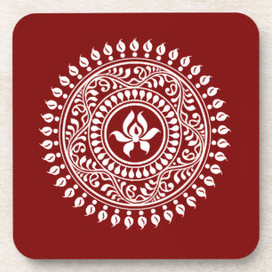 Rotes und Weißes Festtags-Rangoli Getränkeuntersetzer