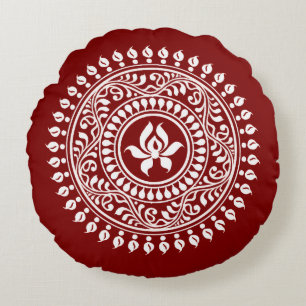 Rotes und Weißes Festtags-Rangoli Rundes Kissen