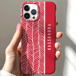 Rotes und weißes Fischgrätenmuster personalisierte Case-Mate iPhone Hülle