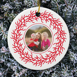 Rotes und weißes Foto Keramik Ornament