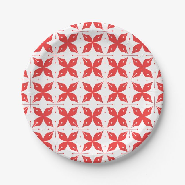 Rotes und weißes geometrisches Muster mit stilisie Pappteller (Vorderseite)