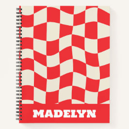 rotes und weißes geometrisches Muster Monogramm Na Notizbuch