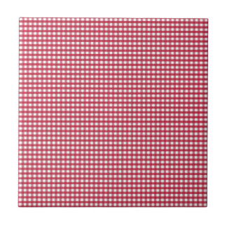 Rotes und weißes Gingham Editable Label Fliese