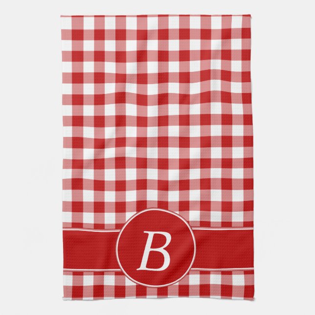 Rotes und weißes Gingham-Monogramm-Geschirrtuch Küchentuch (Vertikal)