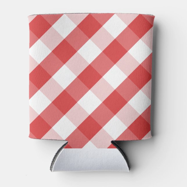 Rotes und weißes Gingham-Muster Dosenkühler (Vorderseite)