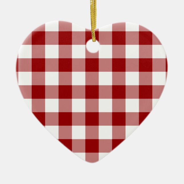 Rotes und weißes Gingham-Muster Keramik Ornament (Vorne)
