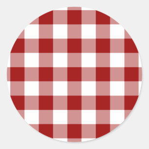 Rotes und weißes Gingham-Muster Runder Aufkleber