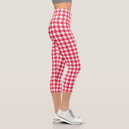 Rotes und weißes Hahnentrittmuster Capri Leggings