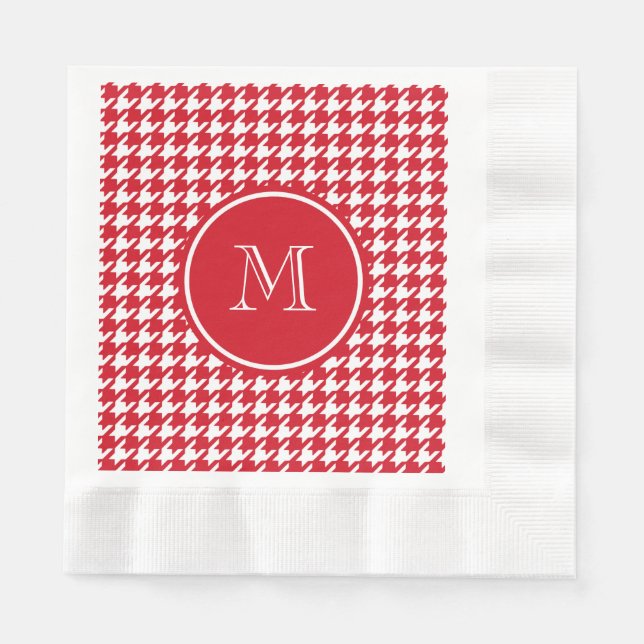 Rotes und weißes Hahnentrittmuster Ihre Monogramm Serviette (Vorderseite)
