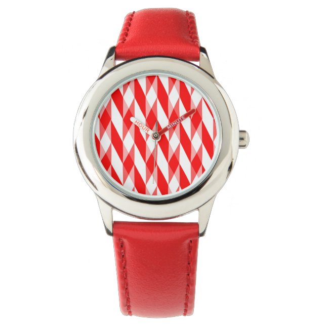 Rotes und weißes Herringbone Armbanduhr (Vorderseite)