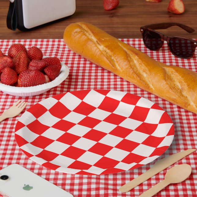 rotes und weißes kariertes Muster Pappteller (Picknick)