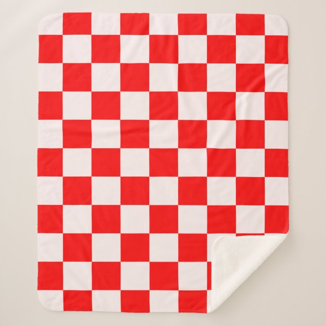rotes und weißes kariertes Muster Sherpadecke (Vorderseite)
