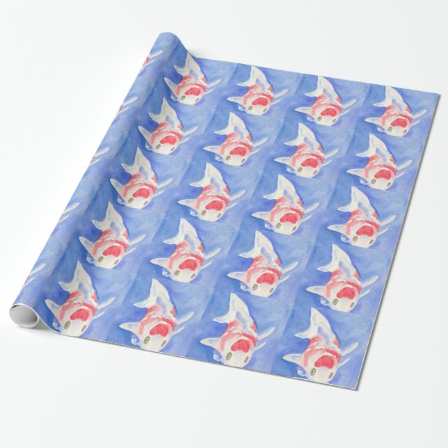 rotes und weißes Koi Geschenkpapier (Ungerollt)