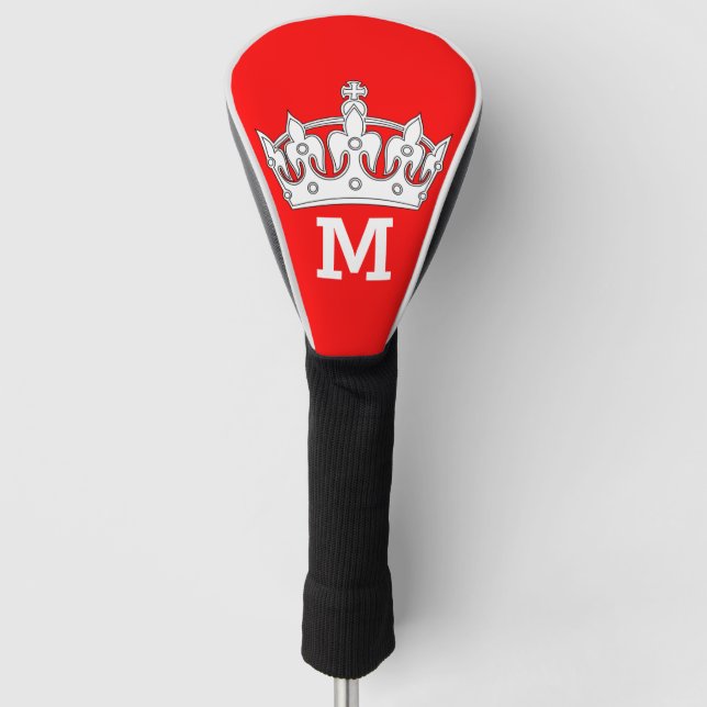 Rotes und weißes Kronen-Monogramm personalisiert Golf Headcover (Vorderseite)