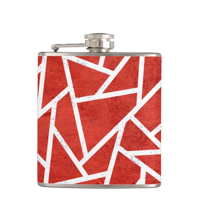 Rotes und weißes Mosaikmuster Flachmann (Vorderseite)