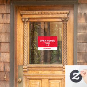 Rotes und weißes offenes Haus Fensteraufkleber
