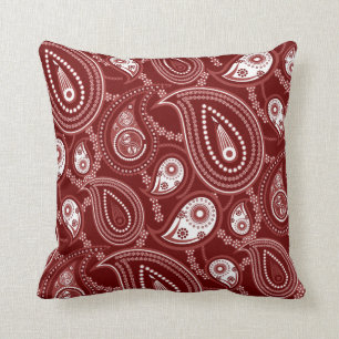 Rotes und weißes Paisley Kissen
