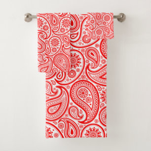 Rotes und weißes Paisley-Muster Badhandtuch Set