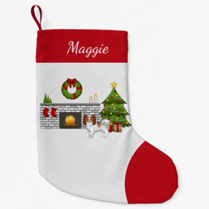 Rotes und weißes Papillo in einem Weihnachtsraum Kleiner Weihnachtsstrumpf