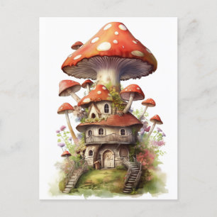 Rotes und weißes Pilzhaus Postkarte