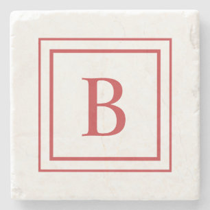 Rotes und weißes quadratisches Rahmenmonogramm Steinuntersetzer