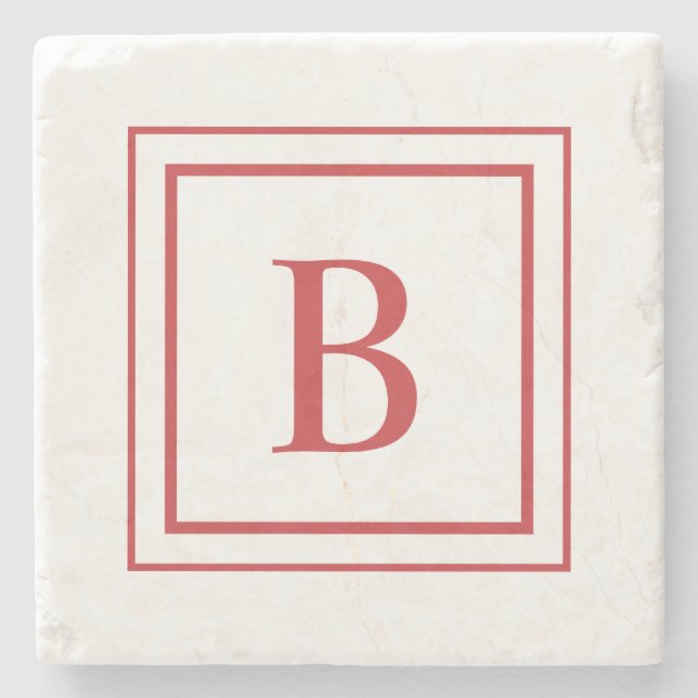 Rotes und weißes quadratisches Rahmenmonogramm  Steinuntersetzer (Vorderseite)