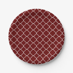 Rotes und weißes Quatrefoil Pappteller