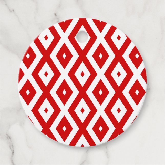 Rotes und weißes Rautenmuster Geschenkanhänger (Vorderseite)