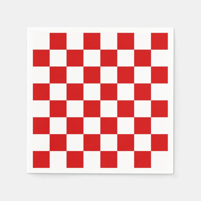 Rotes und weißes Schachbrett-Muster Serviette (Vorderseite)