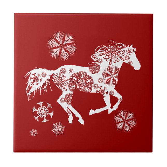 Rotes und weißes Schneeflocken Fliese (Vorderseite)