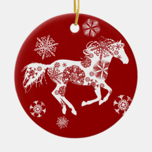 Rotes und weißes Schneeflocken Keramikornament