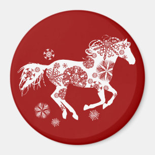 Rotes und weißes Schneeflocken Weihnachtspferd Magnet