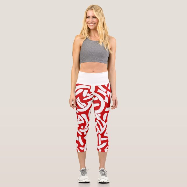 💫 rotes und weißes spiralförmiges 🎨 capri leggings (Vorderseite)