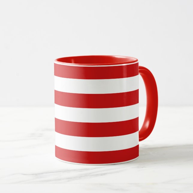 Rotes und weißes Streifen-Muster Tasse (VorderseiteRechts)