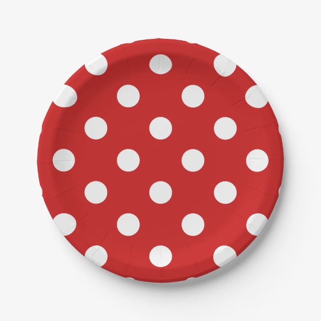 Rotes und weißes Tupfen-Muster Pappteller (Vorderseite)
