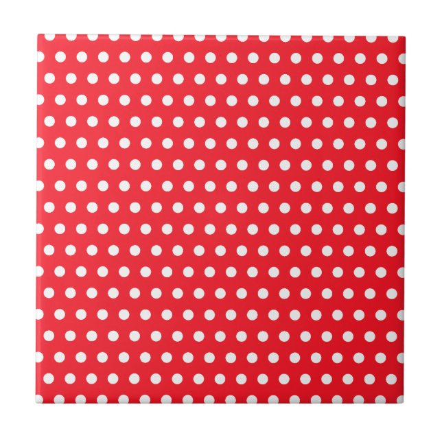 Rotes und weißes Tupfen-Muster. Spotty. Fliese (Vorderseite)