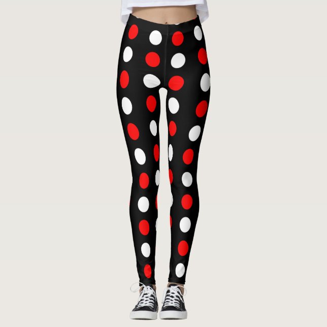 Rotes und weißes Tupfenmuster Leggings (Vorderseite)