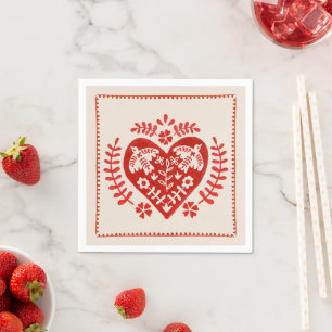 Rotes und Weißes Volkskunstherz Serviette