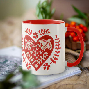 Rotes und Weißes Volkskunstherz Tasse