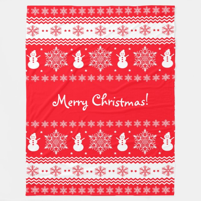 Rotes und weißes Weihnachten Fleecedecke (Vorderseite)